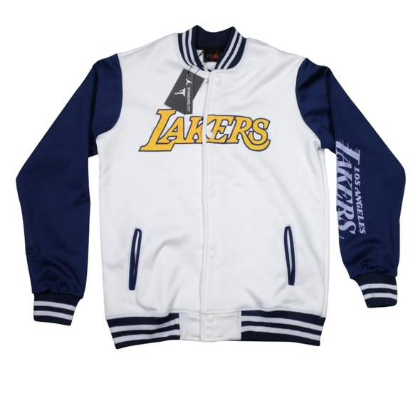 NWT JORDAN Lakers Los Angeles Varsity Style Jacket Sz. M White Navy